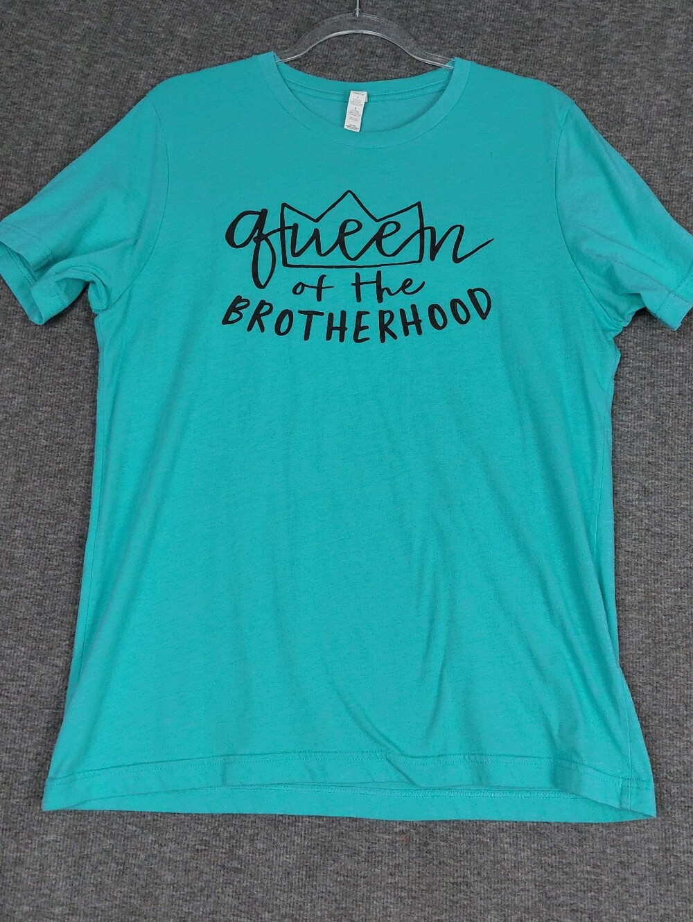 QUEEN OF THE BROTHERHOOD WOMENS AQUA BLUE GREEN SHORT SLEEVE CREW NECK TSHIRT L